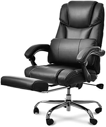 Merax Executive Office, Home Desk Chairs, PU Leather Swivel Padded Seat, Racing Gaming Footrest High Back, Adjustable Reclining, Black