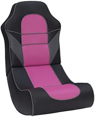 Linon Black Faux Leather with Pink Mesh Lars Rocking Gaming Chair, Black & Pink