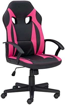 Linon Black with Pink Accents Lars Adjustable Gaming Office Chair, Black & Pink