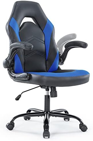 Office Chairs – Ergonomic Gaming Executive Desk Chairs with Flip-up Armrests and Lumbar Support, Adjustable Swivel Rolling Chair, Blue