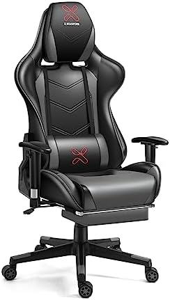 X-VOLSPORT Massage Gaming Chair with Footrest Reclining High Back Computer Game Chair with Lumbar Support and Headrest, Racing Style Video Gamer Chair Grey